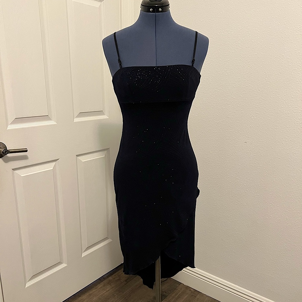 Dark blue hi-low cocktail dress